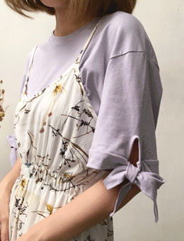 도미노 베이직 소매리본 반팔 티셔츠 (5color, 라벤더)위키드클로젯